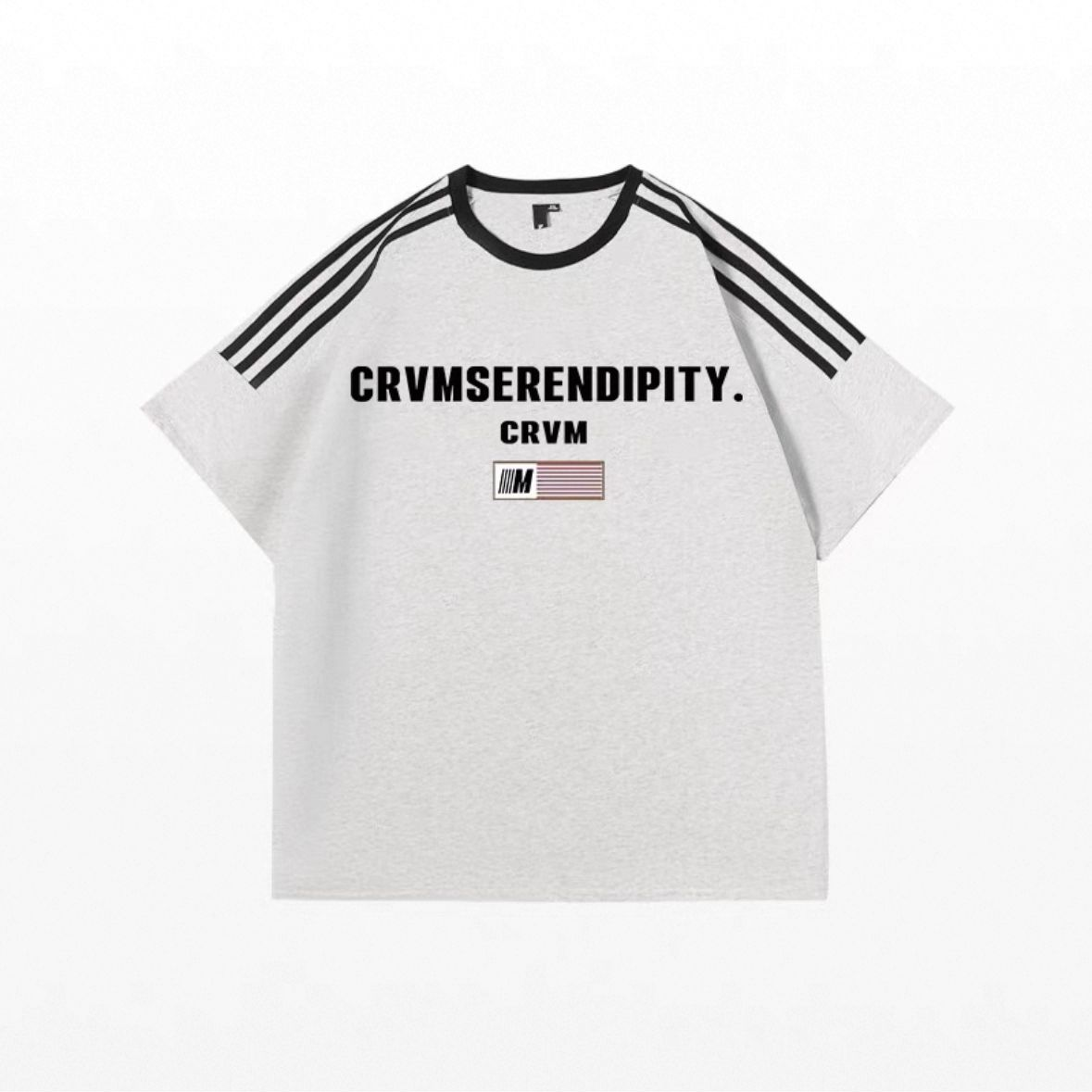 纯棉短袖T恤 美式复古三条杠，宽松男女同款情侣风尚